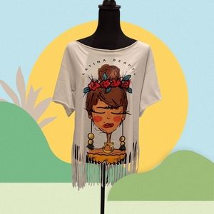 Cute boho fringe upcycled cutout t-shirt